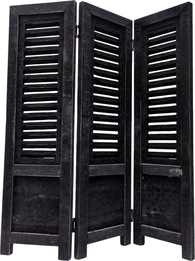 Raamscherm hout 70 cm - landelijke shutter als raam scherm zwart | Inspiring Minds