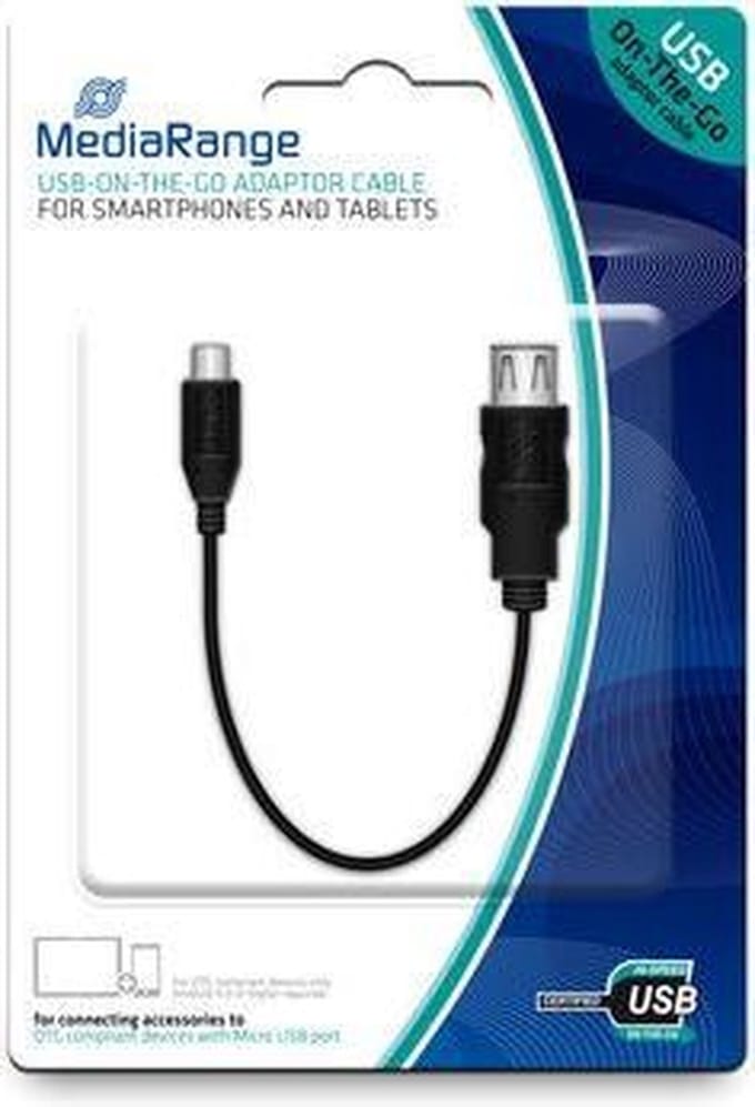USB 2.0 On-The-Go (OTG) Adapterkabel, USB A-contrastekker/MicroUSB2.0 B-stekker