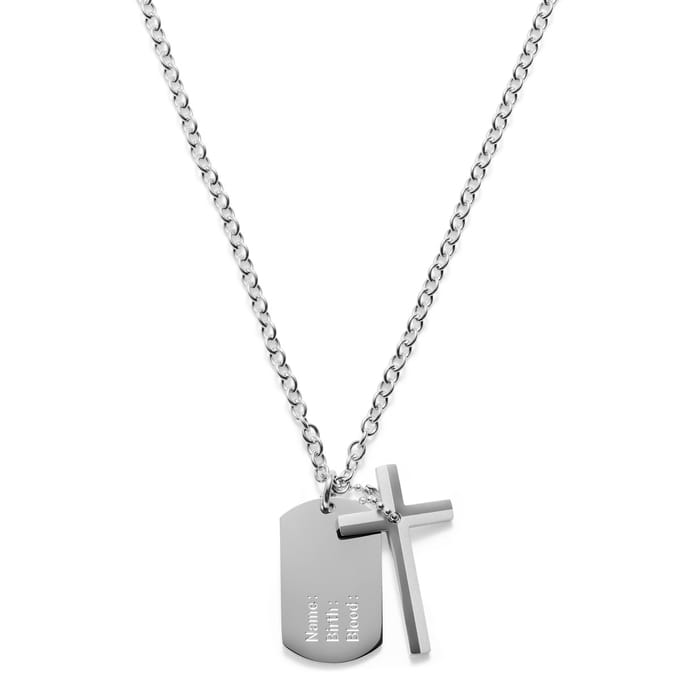 Stijlvolle Kruis/Naamplaatje Stalen Ketting