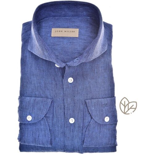 John Miller Overhemd Linen Weave Slim Fit Donker Blauw / male