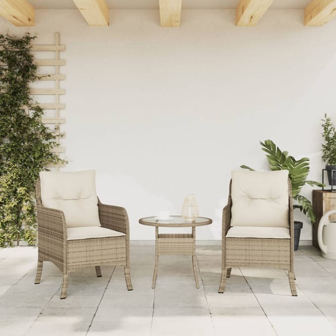 vidaXL - Tuinstoelen - 2 - st - met - kussens - poly - rattan - beige