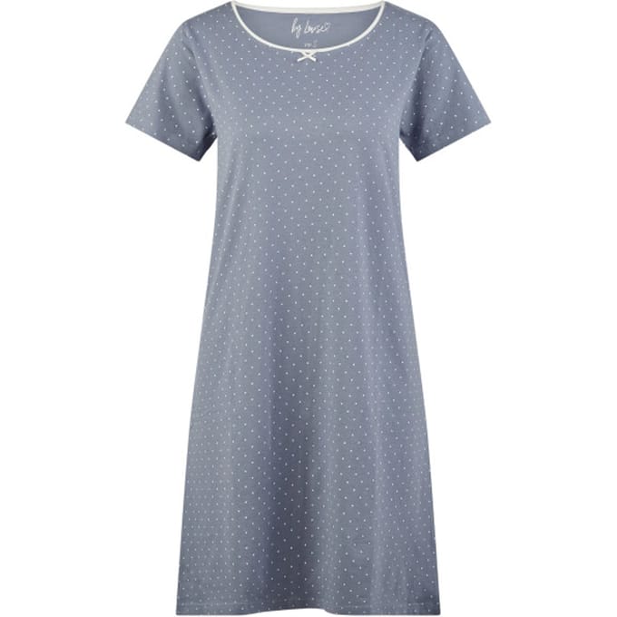 By Louise Dames Nachthemd Korte Mouw Katoen Blauw Gestipt - Maat S