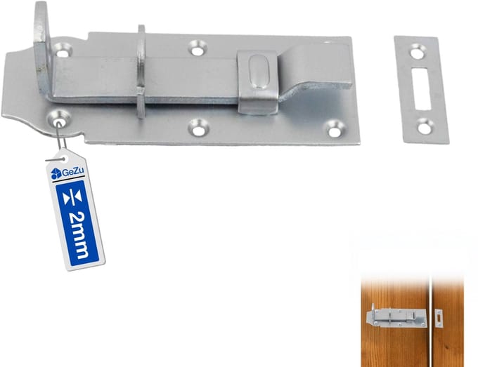 GeZu Impex Deurgrendel 100×50 mm Gegalvaniseerd – Gekropte Grendel met Sluitplaat