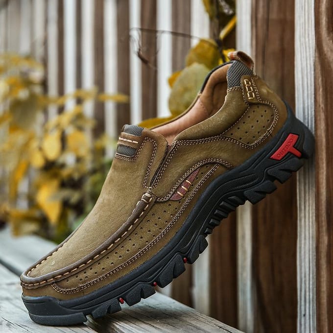 Chaussures d'extérieur décontractées en cuir pour hommes, chaussures de marche antidérapantes à la mode 42 marron
