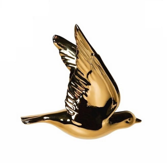 Heinen Delfts Blauw - Wandvogel 1 - Keramiek - Goud - 16 cm