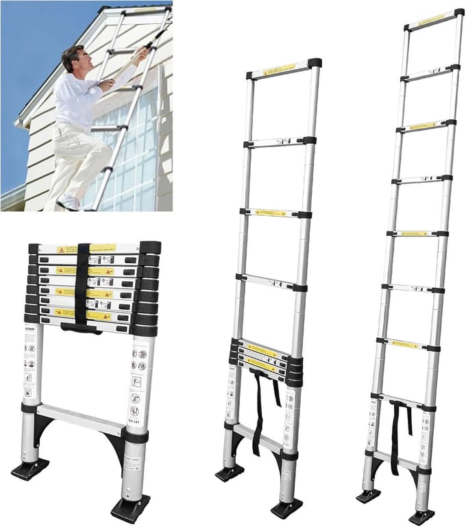 Telescopische Vouwladder - Intrekbare Ladder - Klussen in Huis - Antislip Treden - 26 m - Aluminium