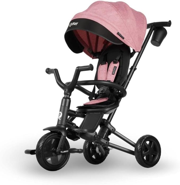 Vouwbare 6-in-1 Kinder Driewieler - Peuterfiets en Stevige Loopauto (Roze)