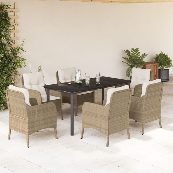 vidaXL - 7-delige - Tuinset - met - kussens - poly - rattan - beige