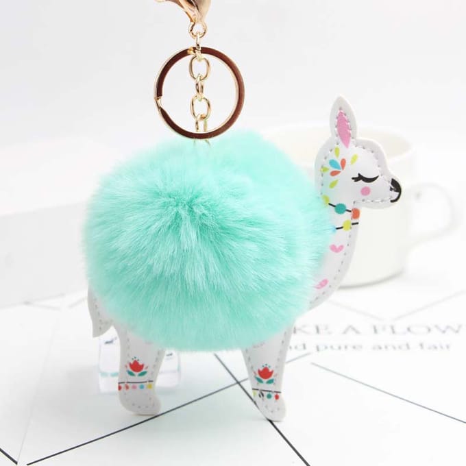 DW4Trading Pompom Alpaca Sleutelhanger - Fluffy - Bolletje - Mintgroen