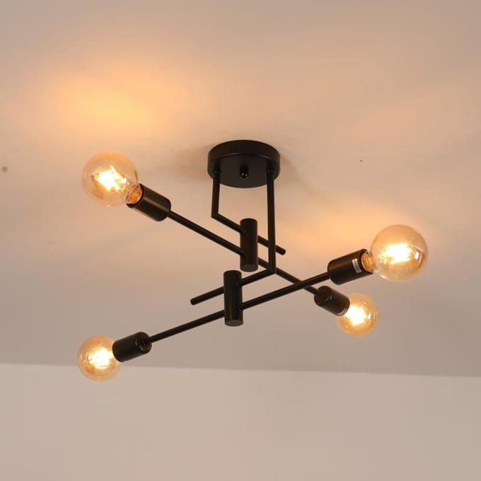 Zwarte moleculaire plafondlamp met 4 armen, E27-fitting - industriële stijl - Leroy Merlin