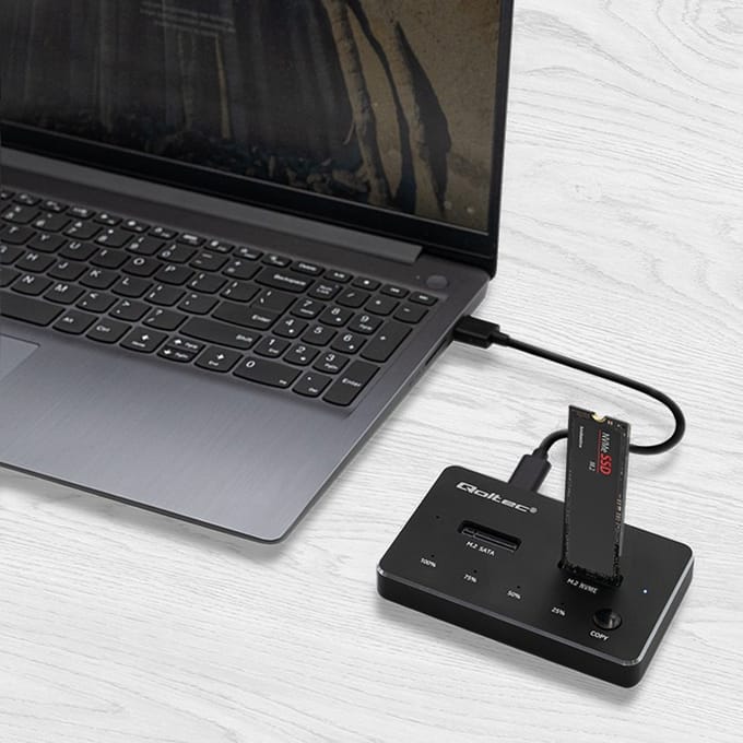Qoltec M.2 SSD-dockingstation |   NVMe |   SATA |   USB-C |   Dubbele 2x2TB