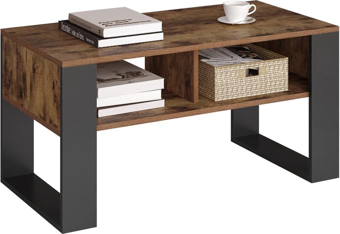 BukkitBow - Robuuste Salontafel - Licht of Donker Hout met Ruime Opslag - Modern Design - Rustiek Bruinhout