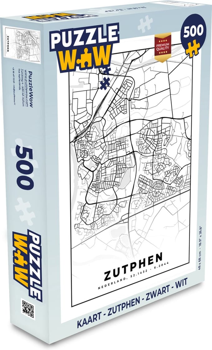 Puzzel Kaart - Zutphen - Zwart - Wit - Legpuzzel - Puzzel 500 stukjes
