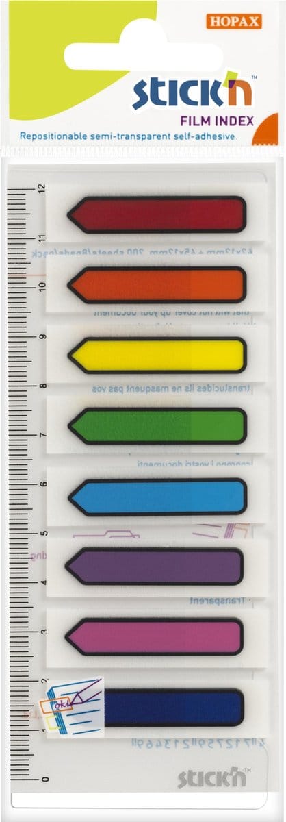 Stick'n Film Index Tabs Bladwijzer - 45x12mm - Liniaal - 8 Kleuren - 120 Index Tabs