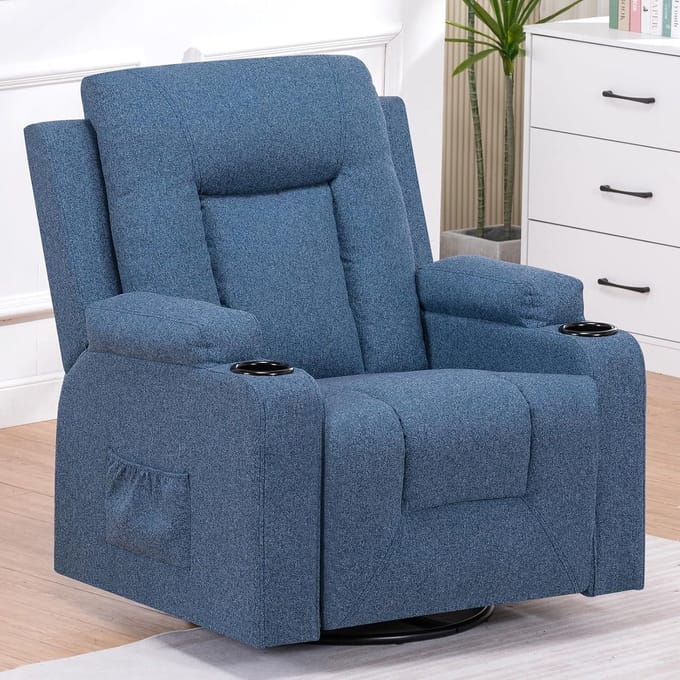 COMHOMA - Stoffen Relaxstoel - Handmatig Verstelbaar en 360° Draaibaar - Blauw