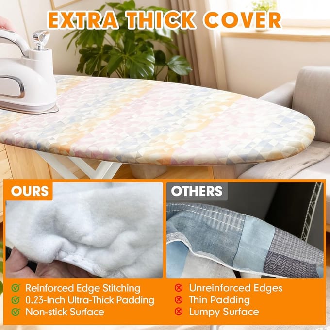 Extra brede strijkplankhoes met schroei- en vlekbestendige vulling en elastische rand - 46 x 124 cm