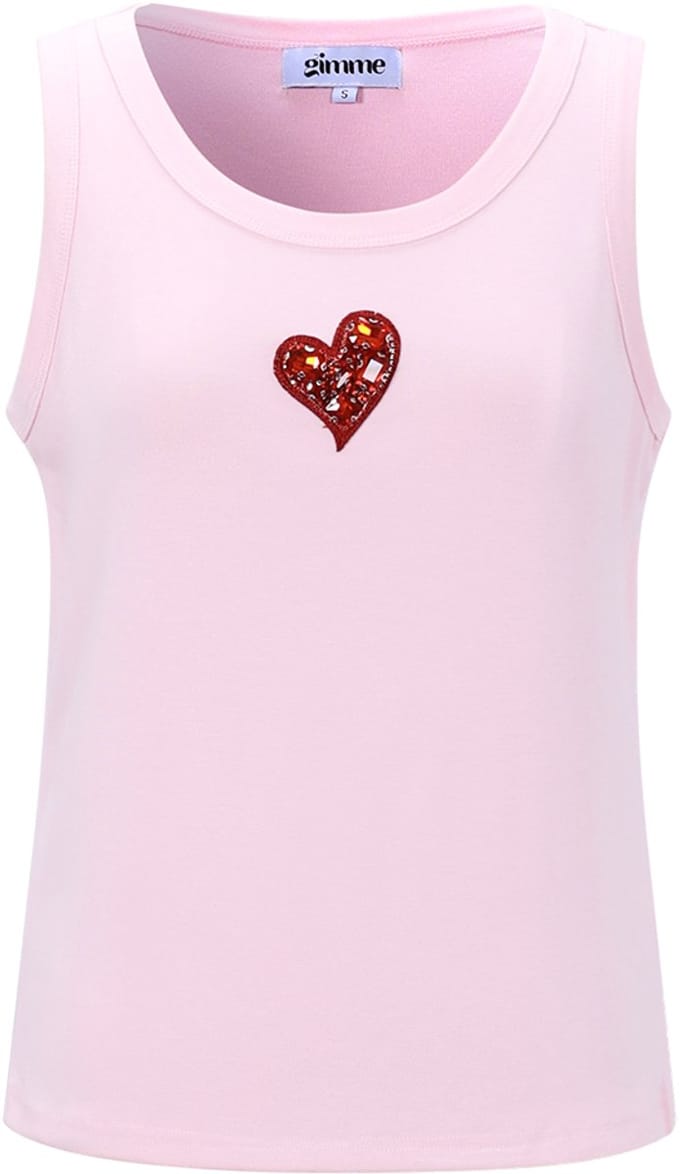 Gimme - Shiny Heart Top – Comfortabele Top met Glanzend Hartjespatroon – Modieuze Basic met een Speelse Touch - Roze - Maat S
