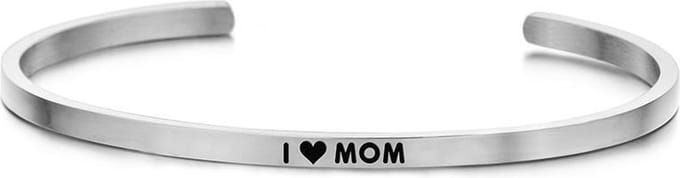 CO88 Collection Beloved 8CB 90242 Stalen Open Bangle met Tekst - I Heart Mom - One-size - Zilverkleurig