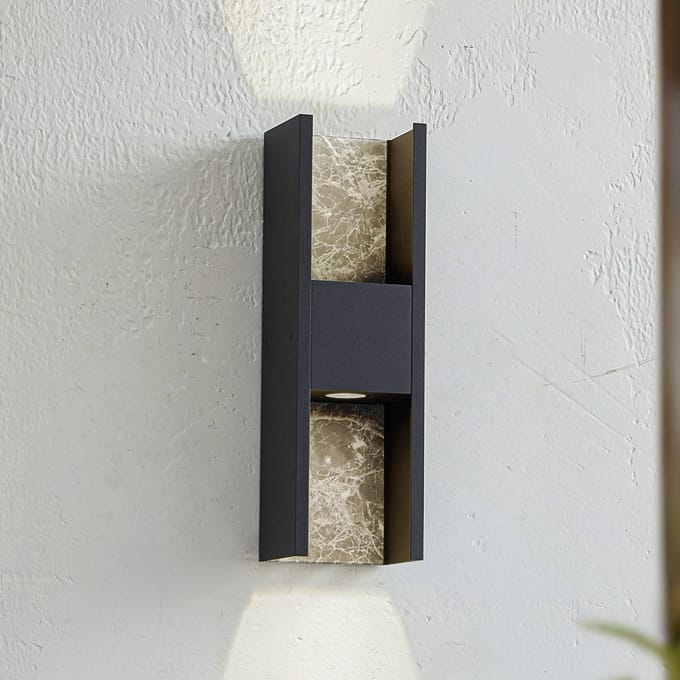 Lucande LED buitenwandlamp Lavrin, zwart/marmer, aluminium