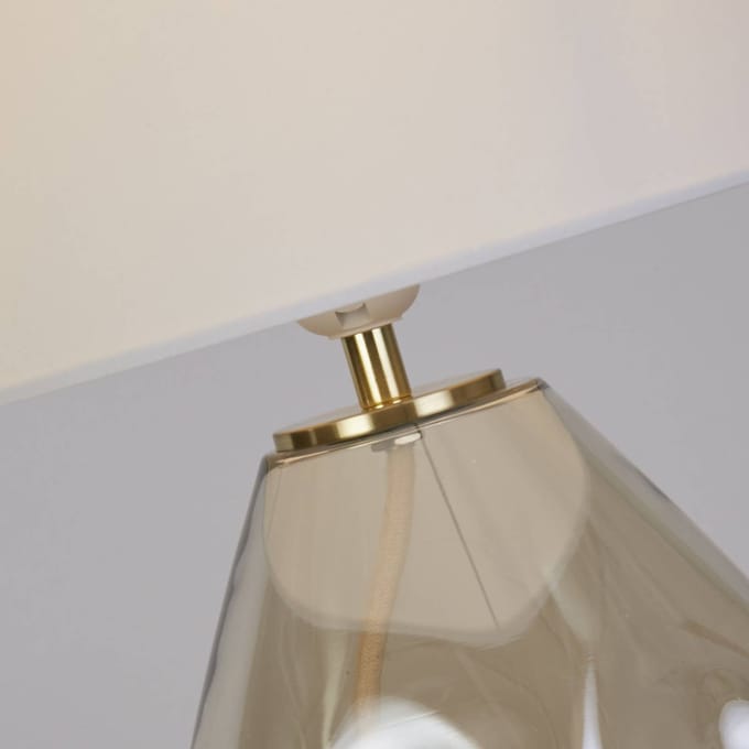 Searchlight Devon tafellamp, wit/crème, hoogte 44,5 cm, textiel/glas