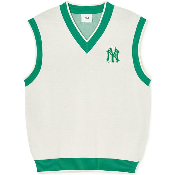 MLB SS24 Logo des New York Yankees Pull sans manches à col en V Unisexe Gilet Crème 3AKPV0341-50CRD S blue