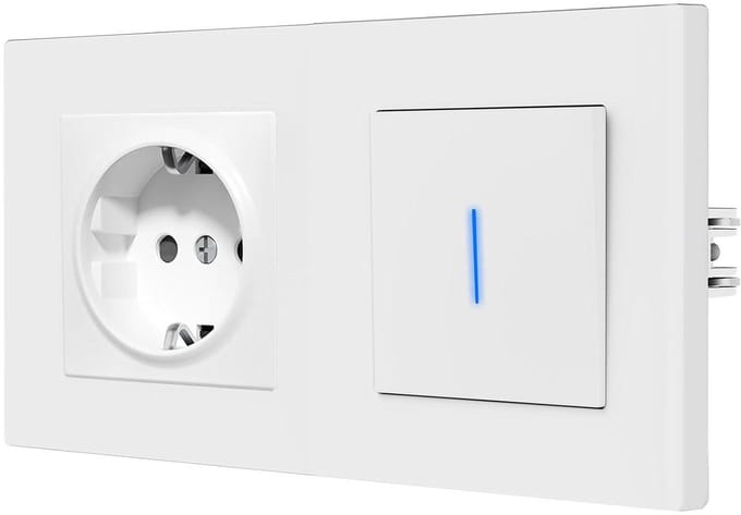 Lichtschakelaar met stopcontact - Wandschakelaar - Inbouw Installatie - LED Indicatie - 157 x 86 mm - Wit
