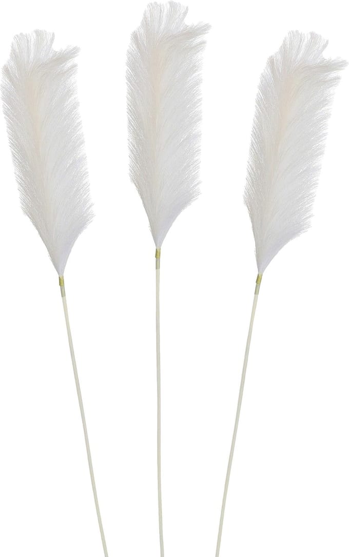 Mica Decorations Pluimgras losse steel/tak - 3x - wit - 104 cm - Decoratie kunst bloemen