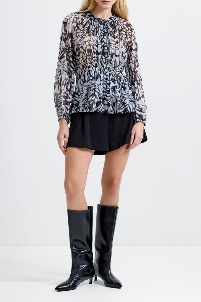 French Connection Emina Chiffon Allegra L/s Top Charcoal Multi Maat: 18 | Longsleeves Outlet | Dames | Grijs