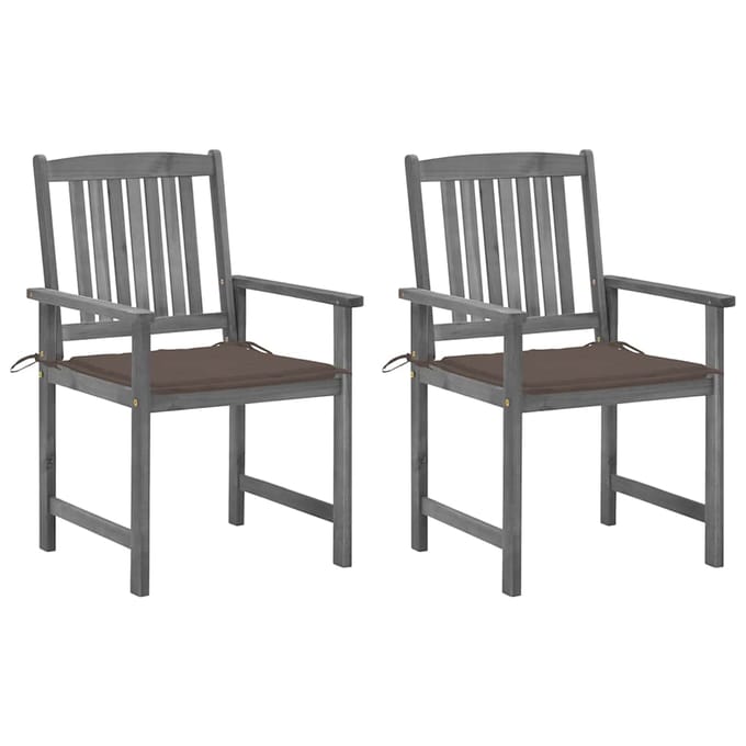vidaXL - Tuinstoelen - 2 - st - met - kussens - massief - acaciahout - grijs