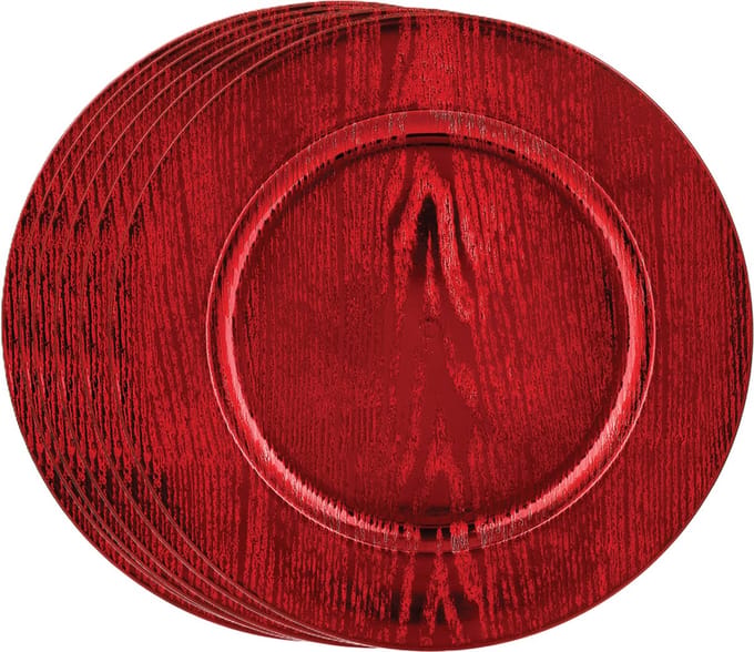 Feeric Diner/kerstdiner onderborden - 8x st - hout look - rood - kunststof - D33 - rond