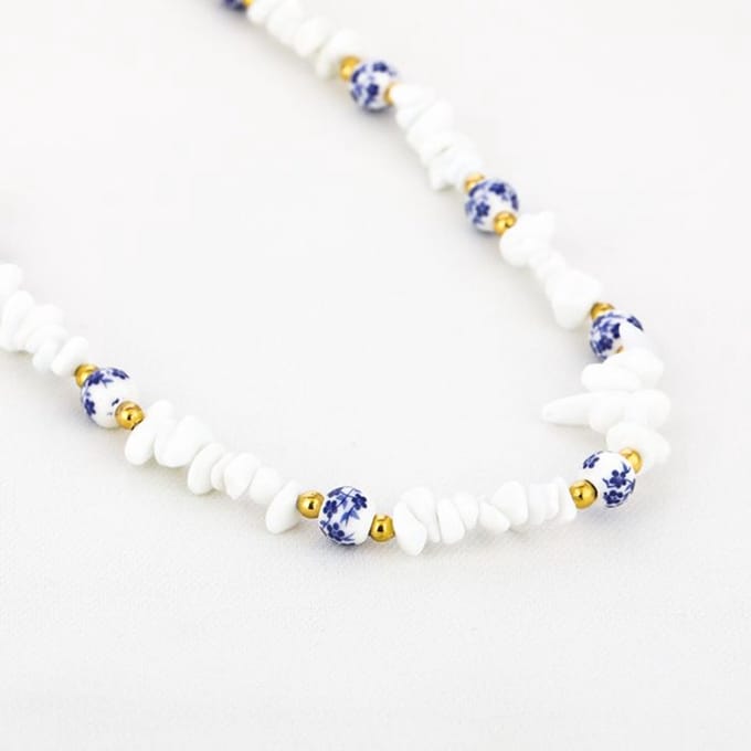 ketting - delfs blauw - steentjes - 5 cm - RVS
