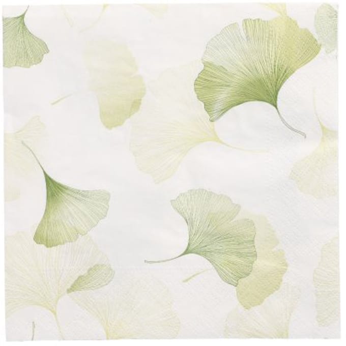 10x 20 Servetten 3-laags 1/4 vouw 33 cm x 33 cm Light Ginko