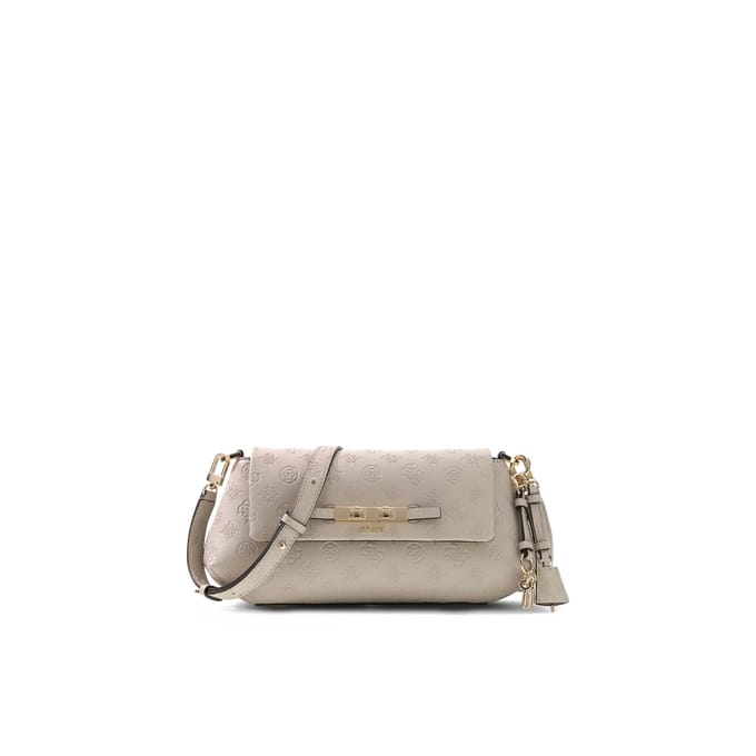 GUESS schoudertas Carmella Flap Crossbody Bone Logo Taupe