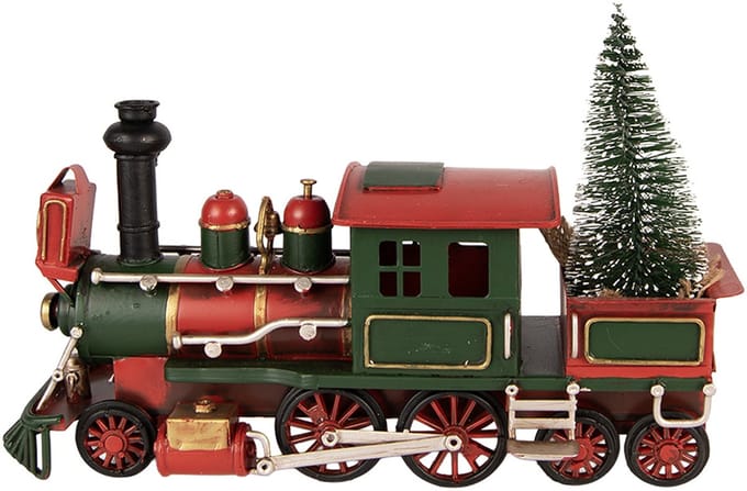 Clayre & Eef Kerstdecoratie Beeld Trein 28x9x17 cm Rood Metaal