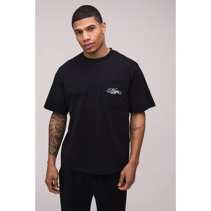 Relaxed Fit T-shirt Met Borstzak | Black | Size Medium