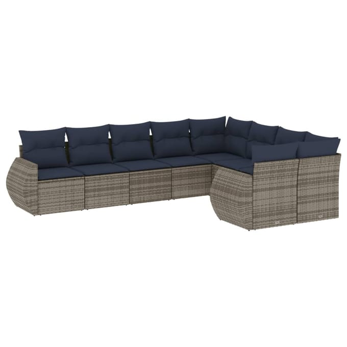 vidaXL - 9-delige - tuinbankset - met - kussens, - grijs - polyrotan