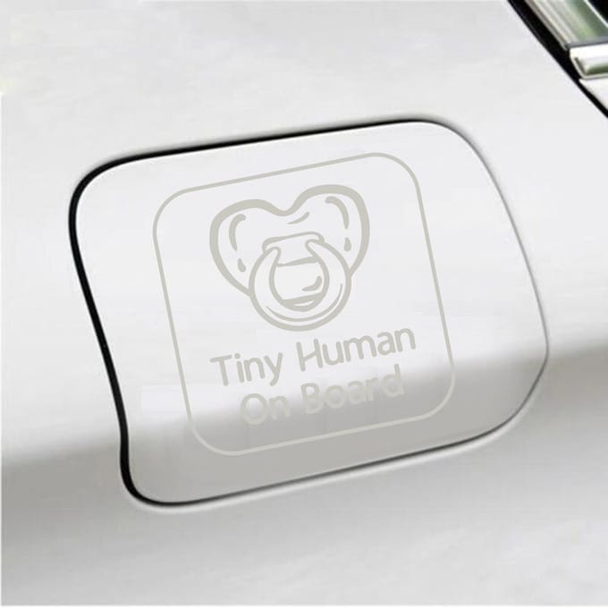 Bumpersticker - Tiny Human On Board - 14 X 14 - Zilver
