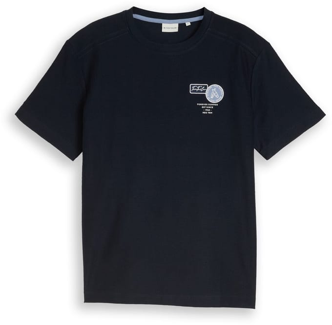 Tom Tailor - T-shirt met borduursel - Maat M - sky captain blue