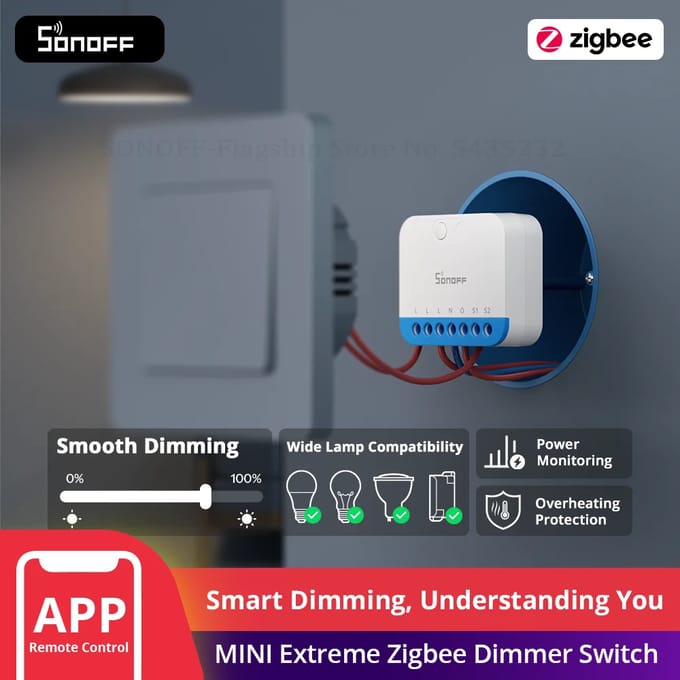 SONOFF MINI-ZBDIM Extreme Zigbee Slimme Dimmer Schakelaar Brede Verlichtingscompatibiliteit Realtime Energiebewaking Oververhitting Bescherming