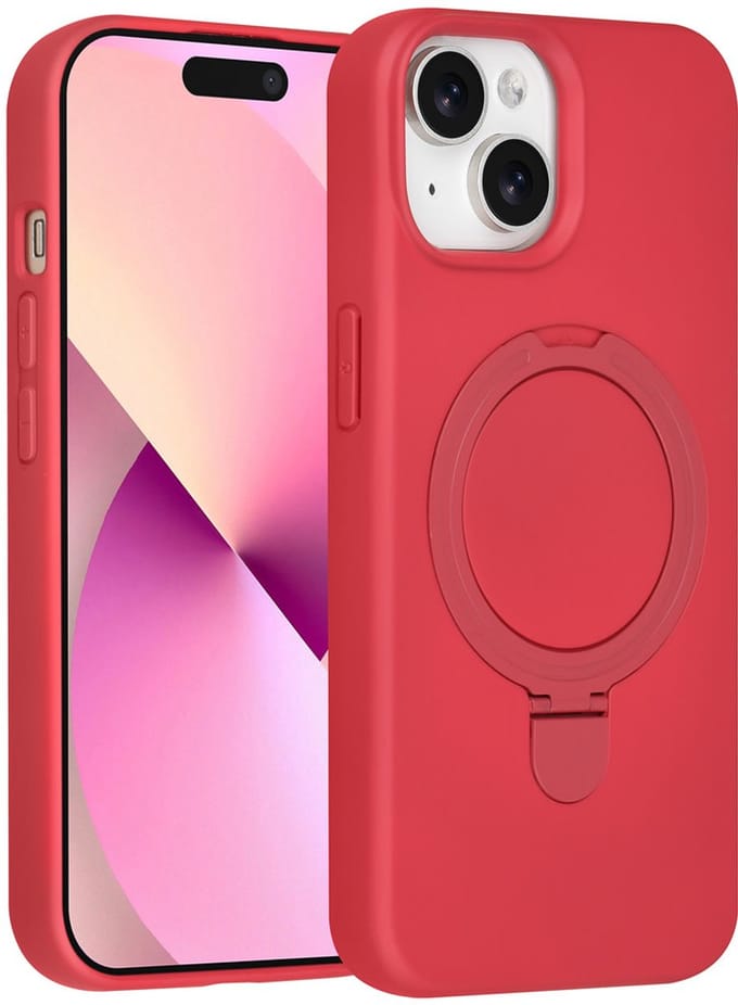 TUNIQ telefoonhoesje voor Apple iPhone 15 - MagSafe met ringstand - Rood