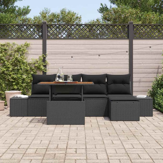 vidaXL - Tuinbank - Set - 6 - st - Zwart - Poly - rattan