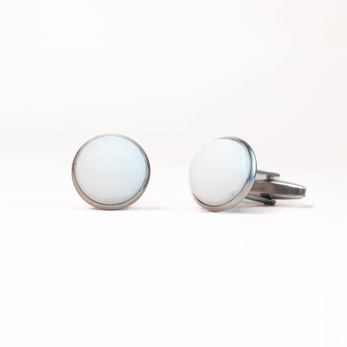 Ava & Imber | Witte Jade Manchetknopen Zilver | Witte Manchetknopen voor Heren | Manchetten Bruiloft Bruidegom Mannen Edelsteen Wit
