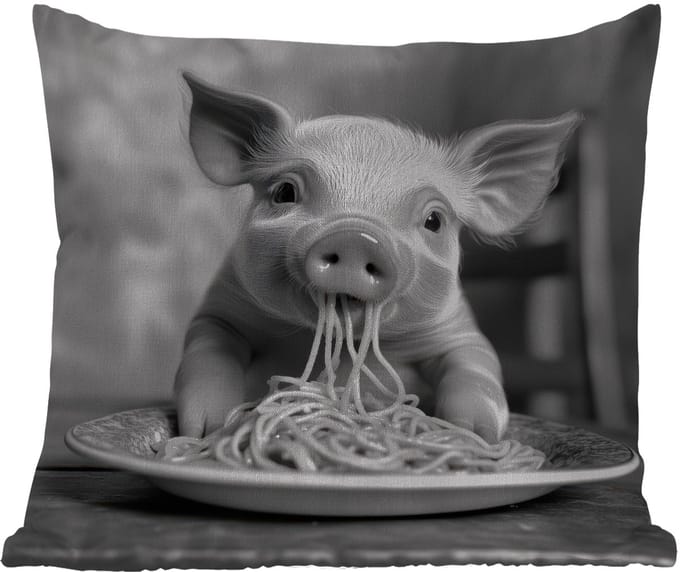 Tuinkussen - Varken - Schattig - Spaghetti - Zwart wit - Dier - 40x40 cm - Weerbestendig