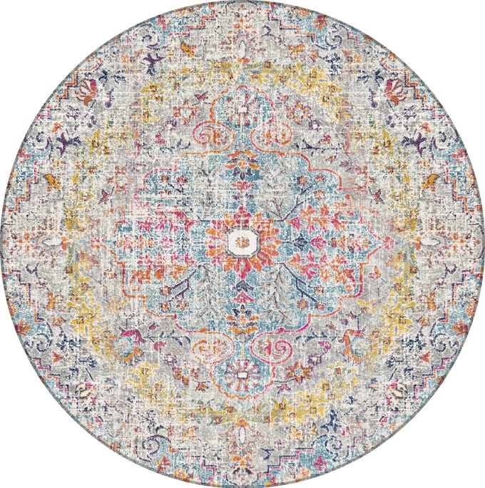 SURYA Lou rond vloerkleed vintage oosters eendblauw