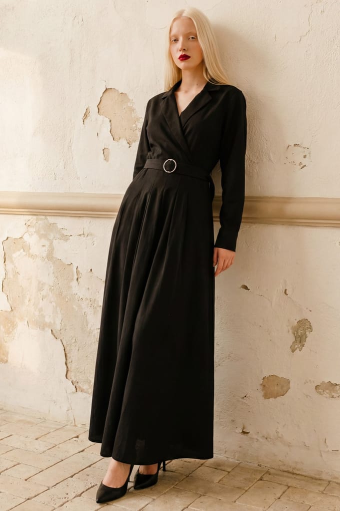 Geknoopte Maxi Jurk met Lange Mouwen