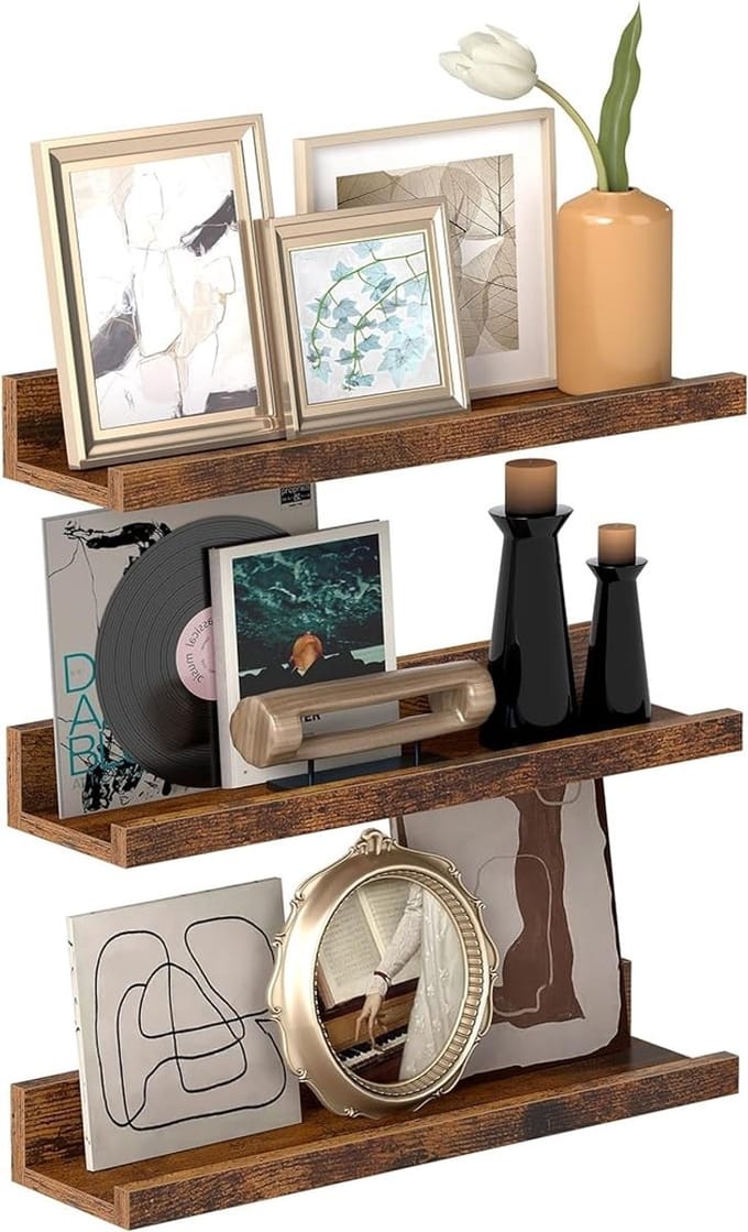 Wandplanken Set - Zwevende Planken - Decoratie Presenteren - Met Hoge Rand - 38 cm Lengte - Rustiek Bruin