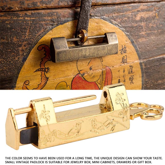 Mini cadenas traditionnel de style chinois avec fleurs de pie, petite clé de verrouillage pour meubles vintage dorés black