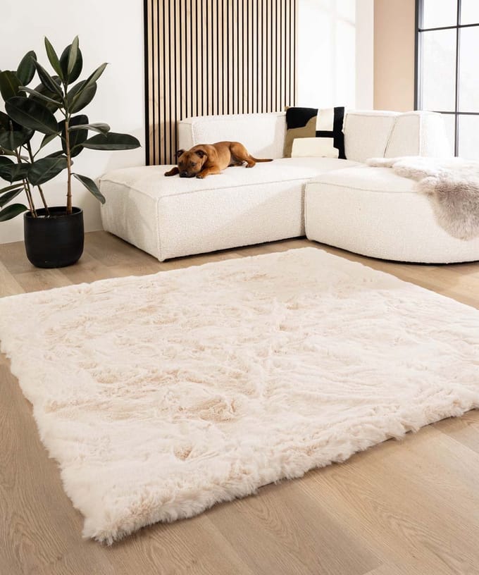 Fluffy vloerkleed vierkant - Comfy Deluxe crème 100x100