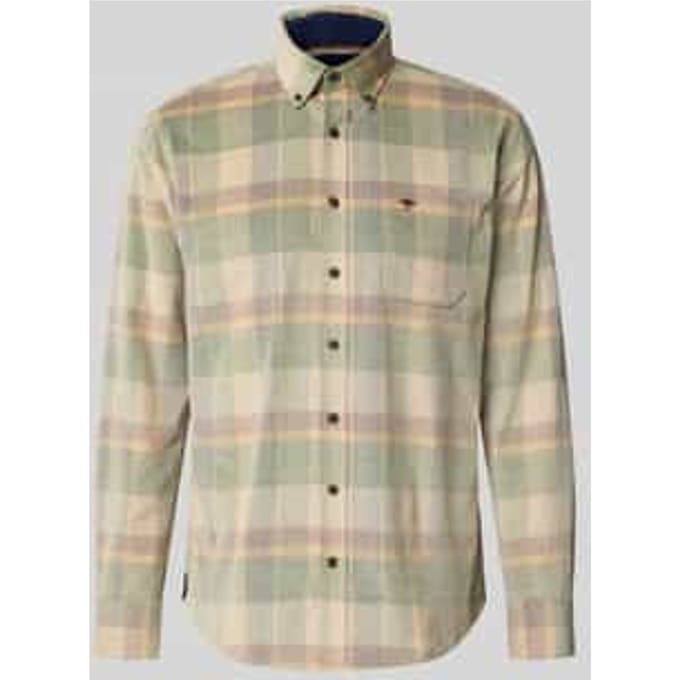 Fynch-Hatton Overhemd Fine Cotton Corduroy Check Dark Leaf / male