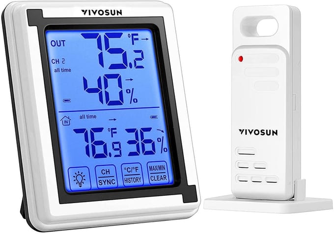Draadloze Digitale Binnen en Buiten Thermometer en Hygrometer met Groot LCD Scherm